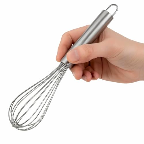 CHEFZOCO Batidor manual, Varillas de batir, Batidor de alambre, Mezclador manual, Batidor de cocina, Batidor de huevos, Apto para Mezclar, Revolver la Masa, Huevos, Longitud 20 cm, Acero inoxidable