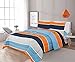 Sapphire Home 3 Piece Full Size Comforter Set with Shams, Blue Orange Gray Stripes Print Multicolor Boys Kids Girls Teen Comforter Bed Cover, (Kids Stripe, F, 3pc)