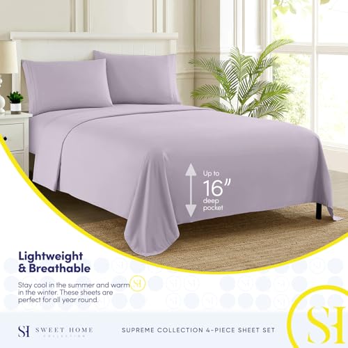 Twin Sheets - Breathable Luxury Sheets with Full Elastic & Secure Corner Straps Built In - 1800 Supreme Collection Extra Soft Deep Pocket Bedding Set, Sheet Set, Twin, Lilac