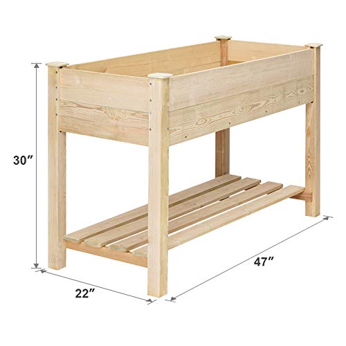 KINGSO Raised Garden Bed 4FT Elevated Wooden Planter Boxes Kit Outdoor with Legs Raised Planter Garden Grow Box with Shelves for Vegetable Flower Herb Backyard Patio Natural - Thumbnail 4