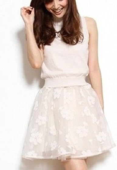 Amazon Co Jp ノーブランド品 ニット オーガンジー プリントコンビ ワンピース エレガント スタイル レディス ファッション ベイジュ 服 ファッション小物