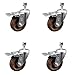 Stainless Steel High Temp Glass Filled Nylon Swivel Threaded Stem Caster Set of 4 w/4" x 1.25" Brown Wheels & 1/2" Stems- Includes 4 with Total Lock Brakes-1400 lbs Total Capacity-Service Caster Brand