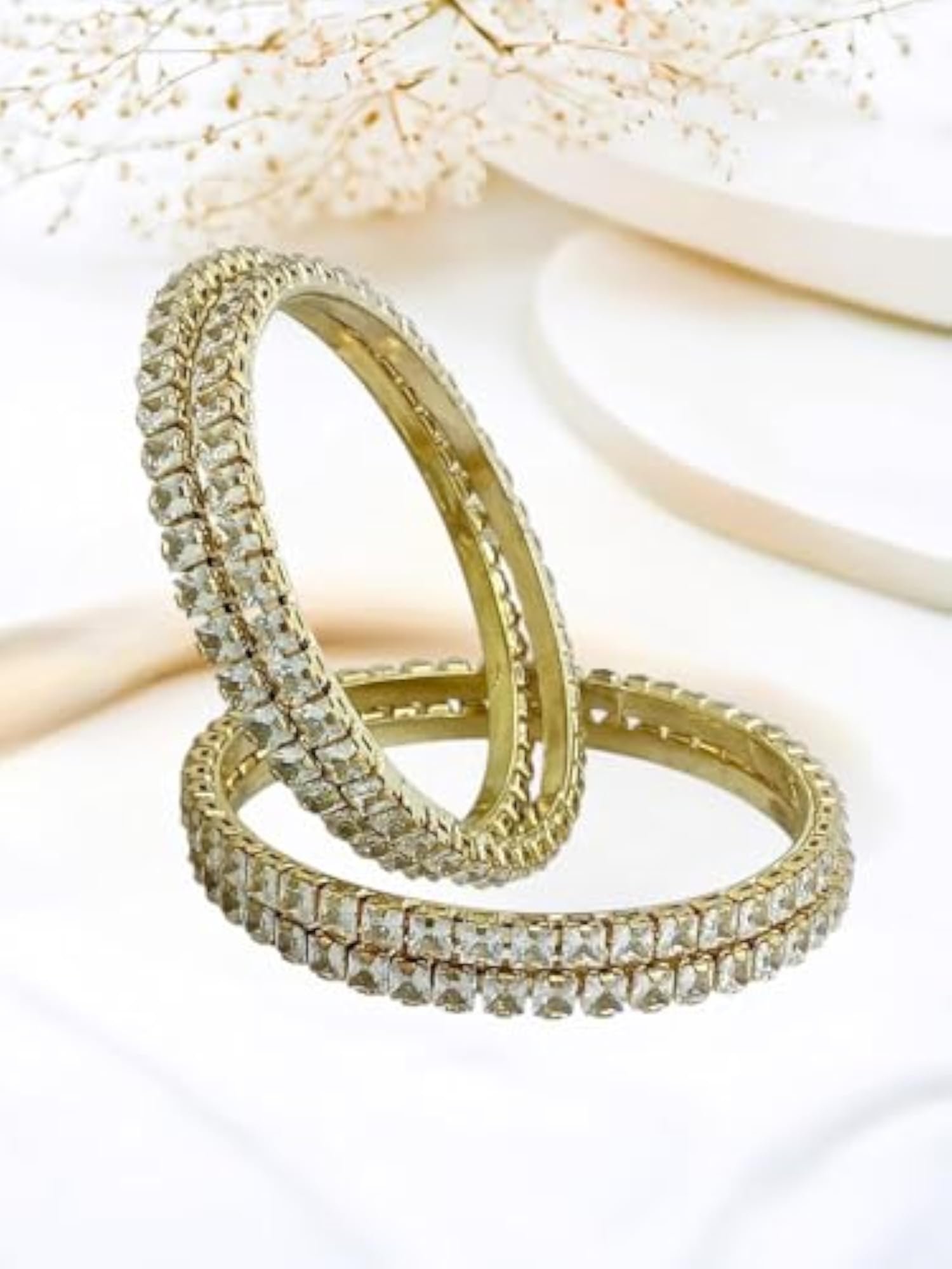 Set of 4 Gold Plated Princess Cut American Diamond Bangles for Women