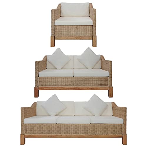 vidaXL Ensemble de Canapés 3 pcs avec Coussins Ensemble de Sofa Salon Salle de Séjour Bureau Chambre Maison Intérieur Rotin Naturel