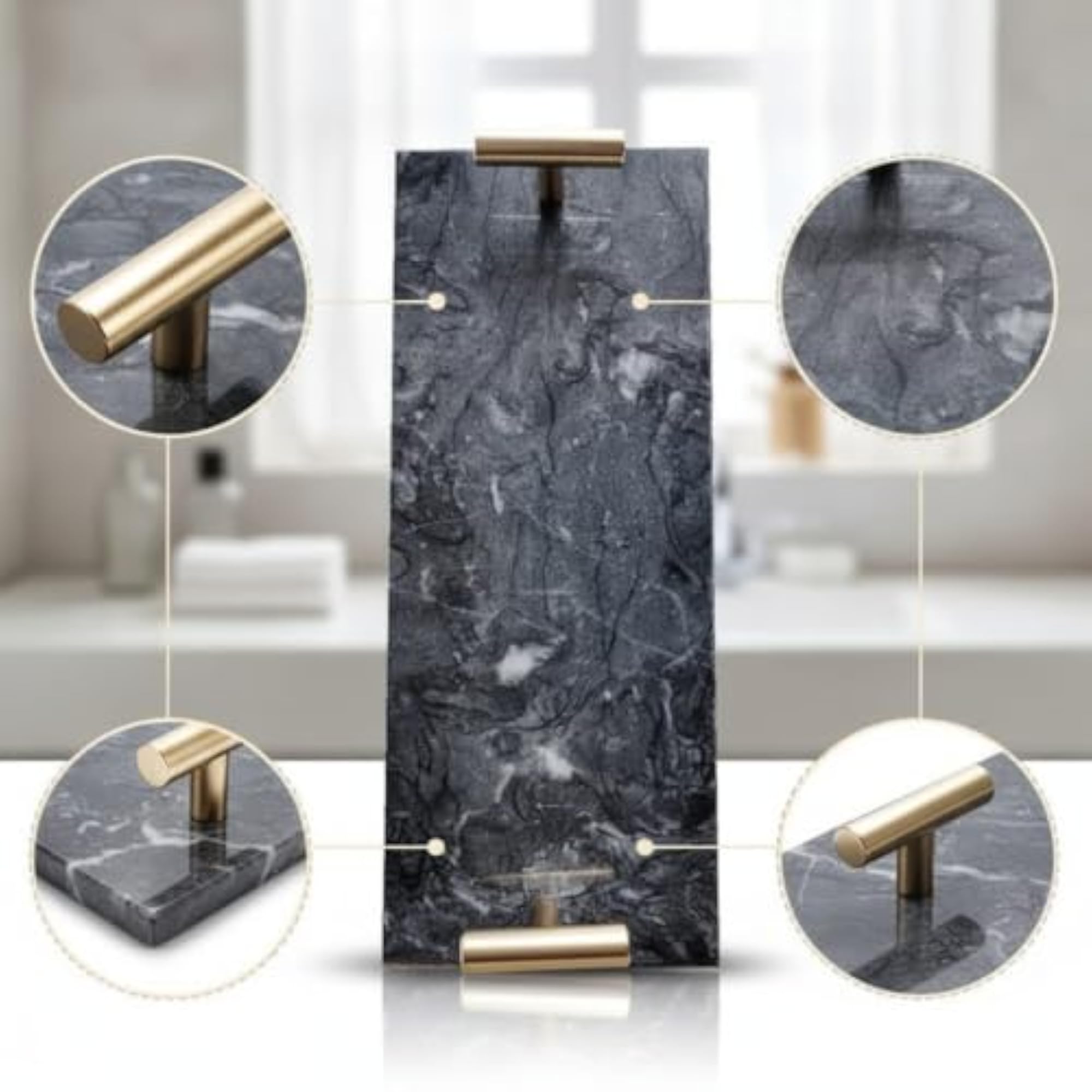 Decorative Marble Tray with Handles, Rectangular Design