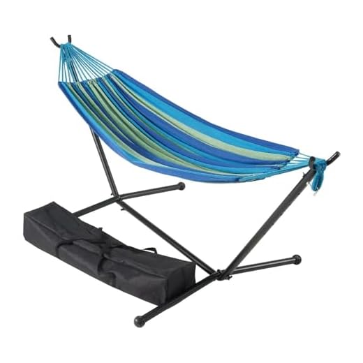 TechFaith Double Hammock Two Person Adjustable Hammock Bed with Space Saving Steel Stand Includes Portable Carrying Case, Easy Set Up