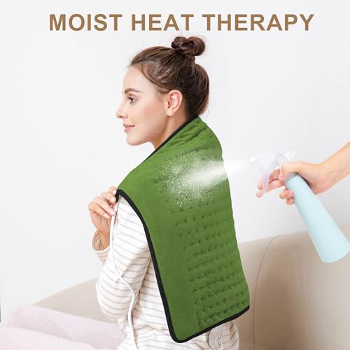 Image of Deepsoon Heating Pad,Electric Heating Pads for Back,Neck,Moist Heating Pad for Abdomen Shoulder Knee Legs,Dry /Moist Heat&Auto Shut Off,Mother's Day Birthday for Men and Women,Green Black,24x20 Inch