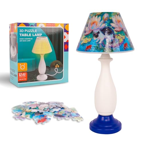YELVYA 3D-Puzzle-Lampe, blendfreie Puzzle-Lampe, 124-teiliges 3D-Puzzle mit LED-Licht, geeignet für Heim-Desktop, Nachttischlampe, Büro-Computertisch, 3D-Puzzle-Tischlampe, Bastellampe (Lotus)