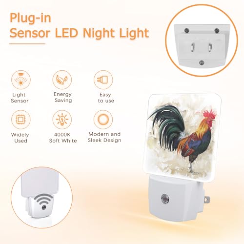 Image of YASHILAIYA Rooster Night Light,Plug-in Dusk to Dawn Sensor Nightlights for Bedroom Bathroom Hallway Stairs for Boys Girls