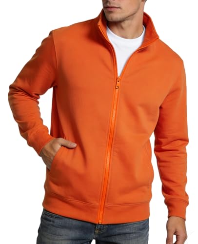 Mlgaril Men's Orange Full-Zip Sweatshirt No Hood Jacket Stand Collar Zip Up Cardigan Pockets Casual Athletic Active Outdoor Track Coats XL