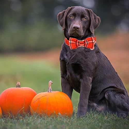 DOGWONG-Fall-Plaid-Dog-Collar-with-Removable-Cute-Bow-Tie-Adjustable-Pet-Collars-Soft-Comfy-Orange-Plaid-Pet-Collar-Fall-Dog-Collar-for-Small-Medium-Large-Dogs