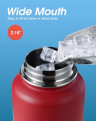 Image of Coolflask 40 oz Water Bottle Insulated with Straw & 3 Leakproof Lids