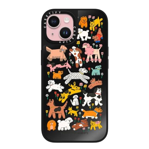CASETiFY Magsafe �Ή��~���[ iPhone 15 �P�[�X [���ː� / 1.5m����̗����������N���A / Magsafe �ɑΉ�] - Dogs - �u���b�N(�u���b�N�o���p�[)