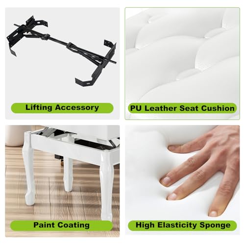 Jargrovs Banc de Piano,Banc Piano en Cuir PU épais à 10 Boutons, Tabouret Piano réglable en Hauteur à Pieds courbés en Bois Massif,Banquette Piano avec Compartiment de Rangement,Tabouret Piano Blanc - Les Beatles, Paul McCartney, John Lennon, RIngo Starr, George Harrison Jargrovs Banc de Piano,Banc Piano en Cuir PU épais à 10 Boutons, Tabouret Piano réglable en Hauteur à Pieds courbés en Bois Massif,Banquette Piano avec Compartiment de Rangement,Tabouret Piano Blanc – Image 6