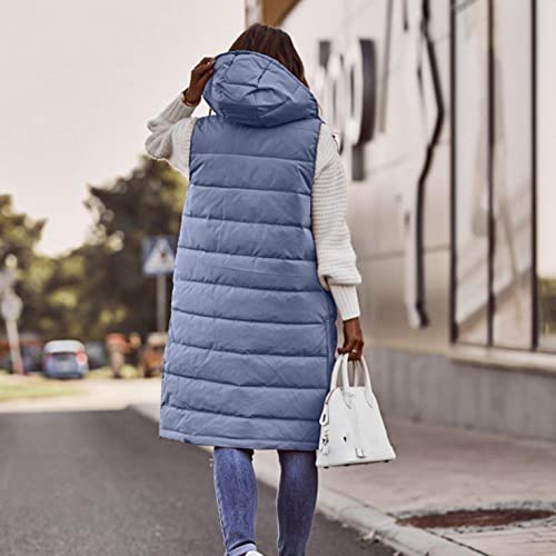 Long Vest for Women Sleeveless Hooded Puffer Jacket Thick Warm Lightweight Down Vest Cozy Baggy Down Coat with Hood3