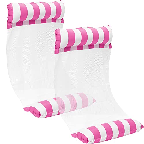 Luftmatratzen für Pool Wasserhängematte Luftmatratze Wasser 4 IN 1 Hängematte Aufblasbares Schwimmbett Lounge Chair Sessel Matratzen Sitz Schwimmmatratze Pool Liege Stuhl (Rosa rot) Cover