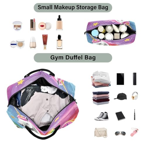 Unicorn Stars Travel Duffle Bag Gym Bag Weekender Bags with Toiletry Bag Travel Trip Tote Bag4