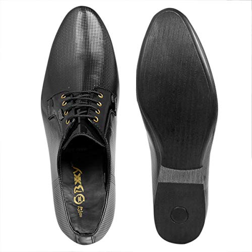 Image of BXXY Men's 9 cm (3.5 Inch) Height Increasing Dress Shoe Derby Lace-Up Formal Patent Faux Leather Shoes
