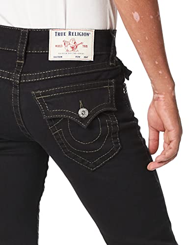 True Religion Men's Ricky Big T Straight Leg Jean with Back Flap Pockets, Body Rinse Black, 38W X 34L2