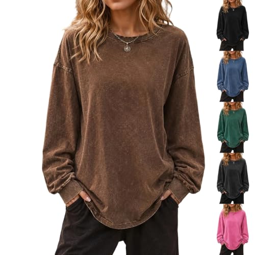 Long Sleeve Distressed Tshirt Women Washed Oversized Vintage Shirts - image 1