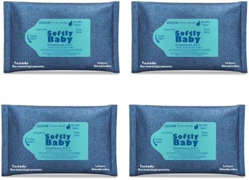400Un Lenço Umedecido Baby Softly - Com Vitaminas A e C, Aloe Ver...