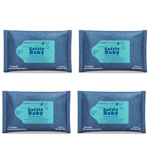 400Un Lenço Umedecido Baby Softly - Com Vitaminas A e C, Aloe Ver...