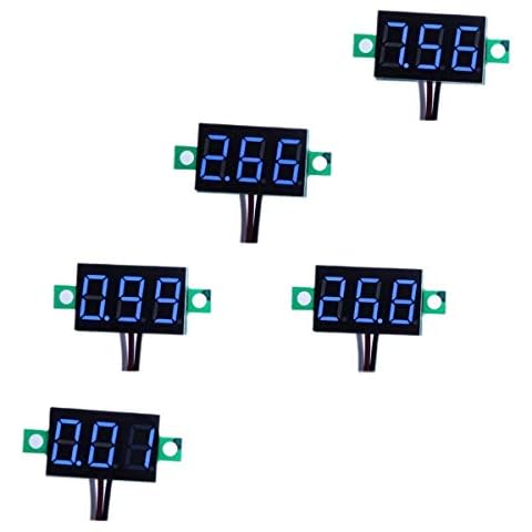 bayite Pack of 5 Three-Wire Calibratable DC 0~30V Blue Digital Mini Voltmeter Gauge Tester Mount Car Motorcycle Battery Monitor Volt Voltage Meter 0.36" Blue LED Display Panel Cover