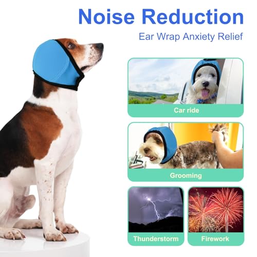 Image of MIGOHI Dog Ear Muffs Noise Protection, Calming Hoodie with Soft Padding-Adjustable Headphones for Dog, Hook & Loop Headband for Dogs, M, Blue