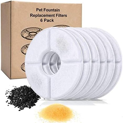 Replacement Filters for Cat Water Fountain - Coconut Activated Carbon - Genuine Cat Flower Fountain Filters, Compatible with Pet Drinking Dispenser - Pack of 6