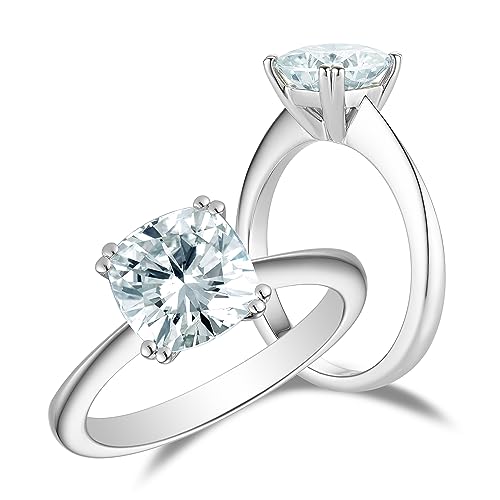 DovEggs Moissanite Engagement Rings for Women 2ct Diameter 7.5mm Cushion Cut 2.8mm Width 8 Prongs Light Blue Moissanite Wedding Ring Solitaire for Women 14K Gold Quality Sterling Silver