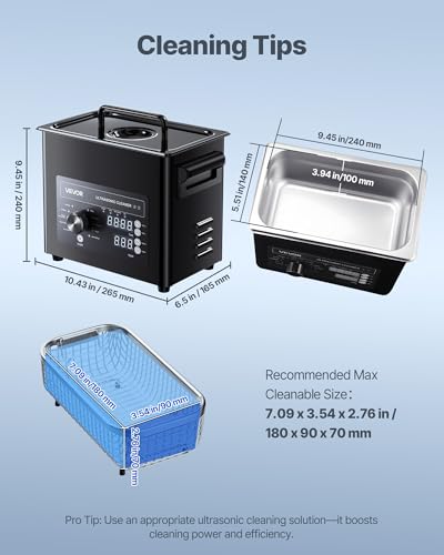 Image of VEVOR 3L Ultrasonic Cleaner, Professional Ultrasonic Cleaner Machine with Knob Control, Stainless Steel Cleaning Machine with Basket and Cleaning Ball, for Watches, Razors, Jewelry, Coins and More
