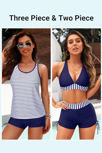 Image of Yonique 3 Piece Tankini Swimsuits for Women Swim Tank Top Bathing Suits with Boy Shorts and Bra Athletic Swimwear