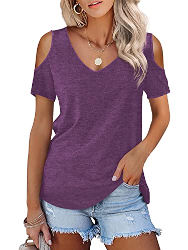 Amoretu Women's Hollowed Out Cold Shoulder T-Shirt #TOP10
