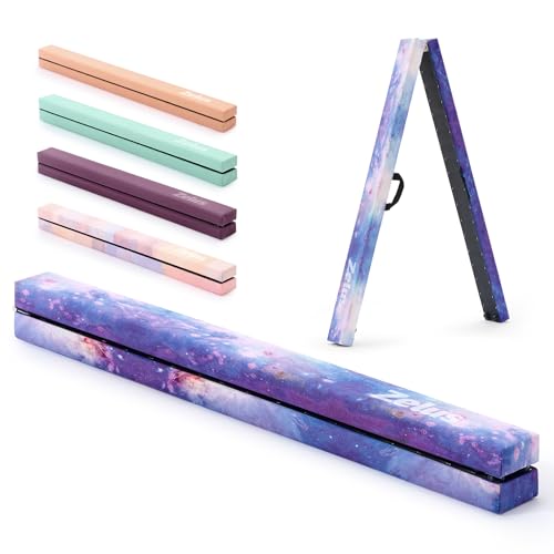 ZELUS 2.1 m Folding Balance Beam Foldable Floor Gymnastics Balance Beam with Carry Handles Suede Cover & Nonslip Base Portable Gymnastics Equipment for Beginners Gymnasts Blue Starry Sky