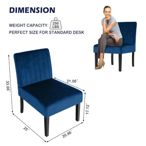 Image of STHOUYN Mordern Velvet Armless Accent Chair Decorative Slipper Chair Vanity Chair for Bedroom Desk, Corner Side Chair Living Room Furniture (1, Navy Blue)