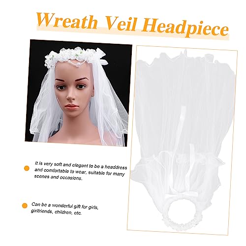 Angoily 1pc Simple Veil Wreath Girls Veil Floral Headband Girls First Communion Headband First Communion s for Catholic Double Layer Bride Crown White2