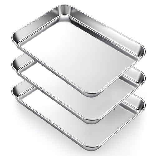 3Pcs Toaster Oven Pans for Baking, 9x6.7 inch Stainless Steel Baking Sheets Cookie Sheet Small...