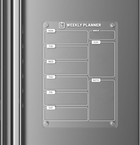 Langaelex 1 Juego de Pizarra para Nevera Magnetica Transparente - A4 (20x30cm) Planificador de Comidas Semanal con 1 Marcador de Tiza para Recordatorio, Apuntes, Menú, Lista de la Compra