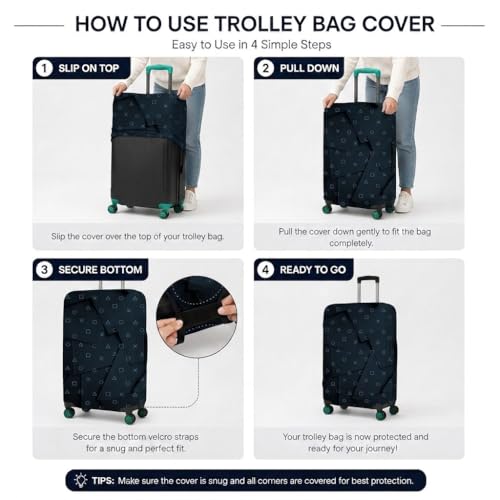 Image of Printed Luggage Cover for Traveling Bag & Suitcase - Stretchable & Scratchproof Trolley Protector with Velcro Lock & Lightweight Washable Material(Suitcase Not Included, Only Cover in Product)