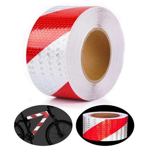 Reflektierendes Klebeband Rot & Weiß 25m X 5cm Selbstklebend Reflektor Klebeband Hohe Intensität Reflektorbänder Reflektoren Aufkleber Wasserdicht Aufkleber Reflektierend für Fahrrad Fahrzeuge Autos