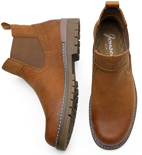Jousen Chelsea Boots Men Leather Casual Retro Slip On Boots Elastic Fashion Ankle Boots For Men (Amy8141 Tan 8) #TOP7