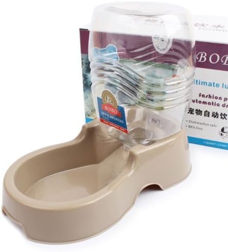 Food Dish Bowl Feeder Pet Dog Cat Automatic Water Dispenser Grey/Black Drinking Water Puppy Food Feed Dish Bowl Pet Water (Khaki)