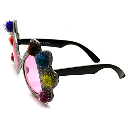 zeroUV Princess Crown Glitter Pom Pom Jeweled Novelty Party Sunglasses3