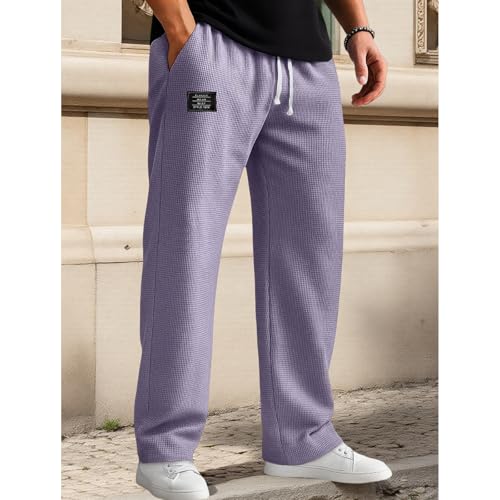 Mokaloha Mens Waffle Pants, New Men's Casual Waffle Embroidered Logo Elastic Waist Loose and Comfortable Trousers3
