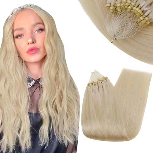 RUNATURE Blonde Micro Ring Hair Extensions Real Human Hair White Blonde 16 Inch 50 Gram, 2.1Micro-#1000