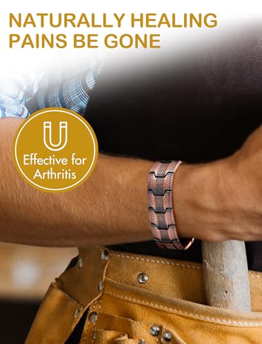 Image of Feraco Copper Magnetic Bracelets for Men,Pure Copper Jewelry Gift | 3X Strength Neodymium 57 Magnets,Powerful 3500 Gauss,Adjustable Length