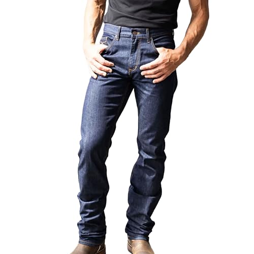 Kimes Ranch Men's Cal Casual Western Cowboy Classic Higher Rise Straight Fit & Straight Boot Leg Blue Denim Jeans