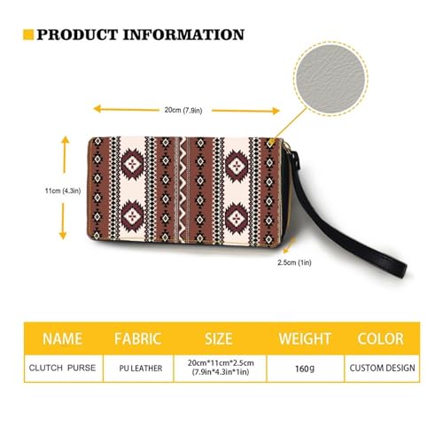 Wanyint Aztec Southwest Navajo Print Women Wallet with Wrist Strap Brown Native American Zipper Around Purse for Outdoor Travel Shopping3