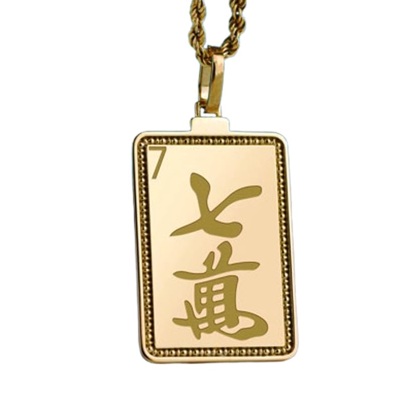 Collier pendentif mah-jong caractère 7 argent 925 plaqué or chaîne 45,7 cm homme femme