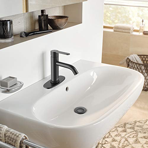 Amazing Force Single Handle Bathroom Faucet Matte Black Bathroom Sink Faucet Single Hole With Pop Up Drain Assembly Black Faucet For Bathroom Sink 1.2 Gpm #TOP1